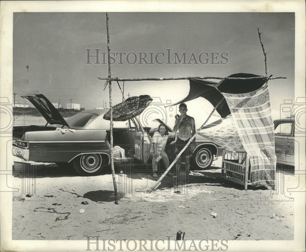 1969 Shelter from sun, wind, set up for babies at Grand Isle. - Historic Images