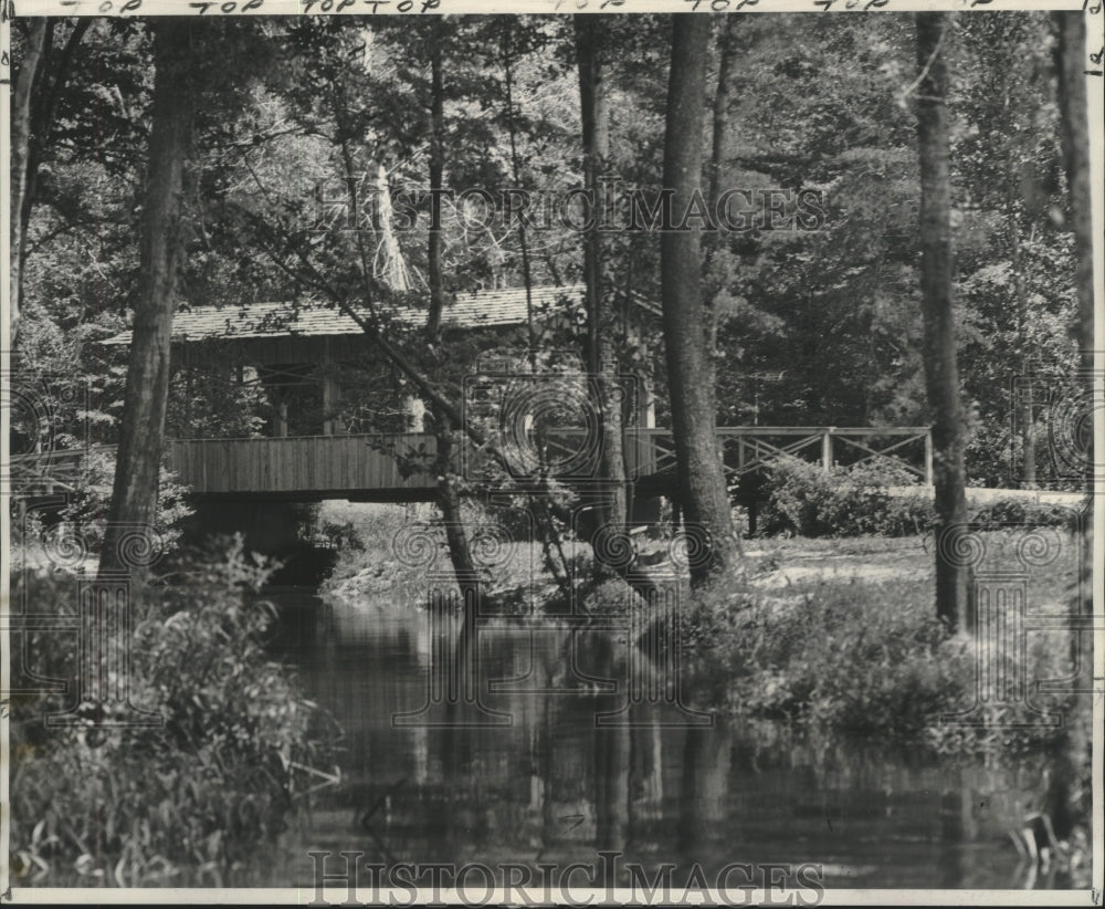 1969 Press Photo Covered wood bridge crosses Hayes Creek on Expedition Farm-Historic Images
