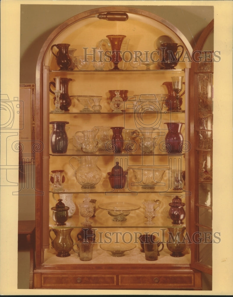 1969 Press Photo Cabinet full of glass ware collections - nob29282 - Historic Images