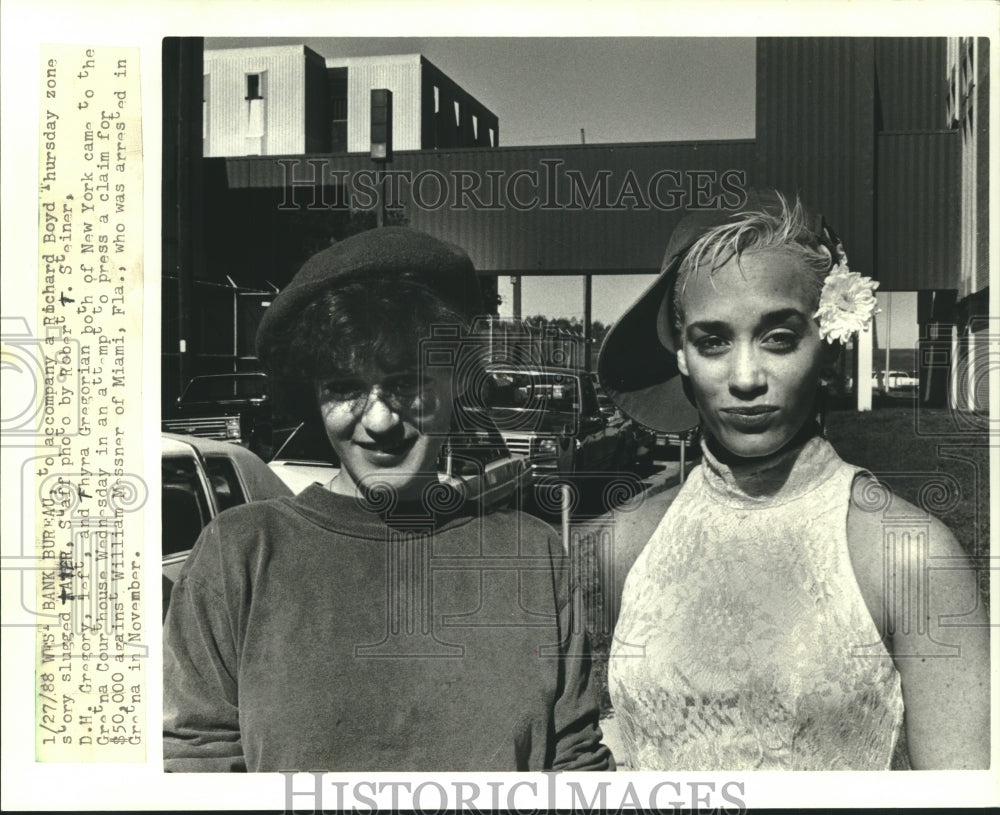 1988 Twins D.H. Gregory &amp; Thyra Gregorian outside Gretna Courthouse - Historic Images