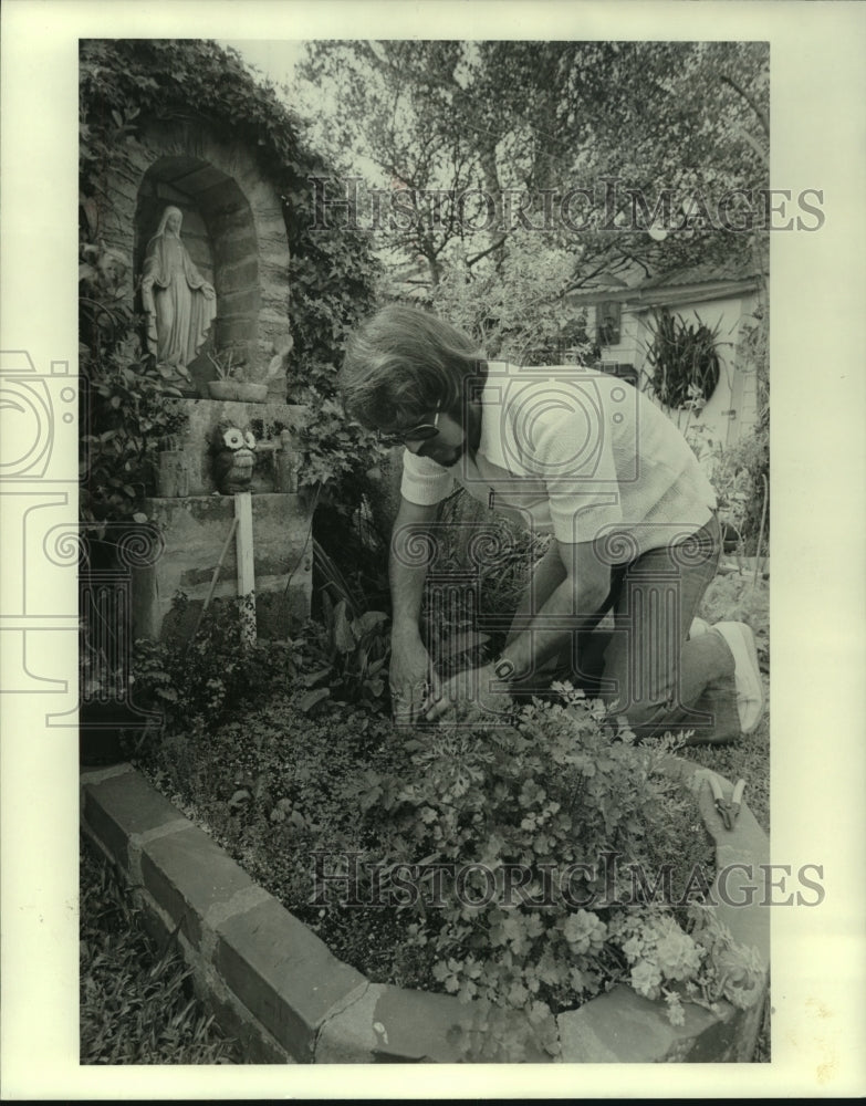 1980 Larry Richard attending to his herb garden at his backyard - Historic Images