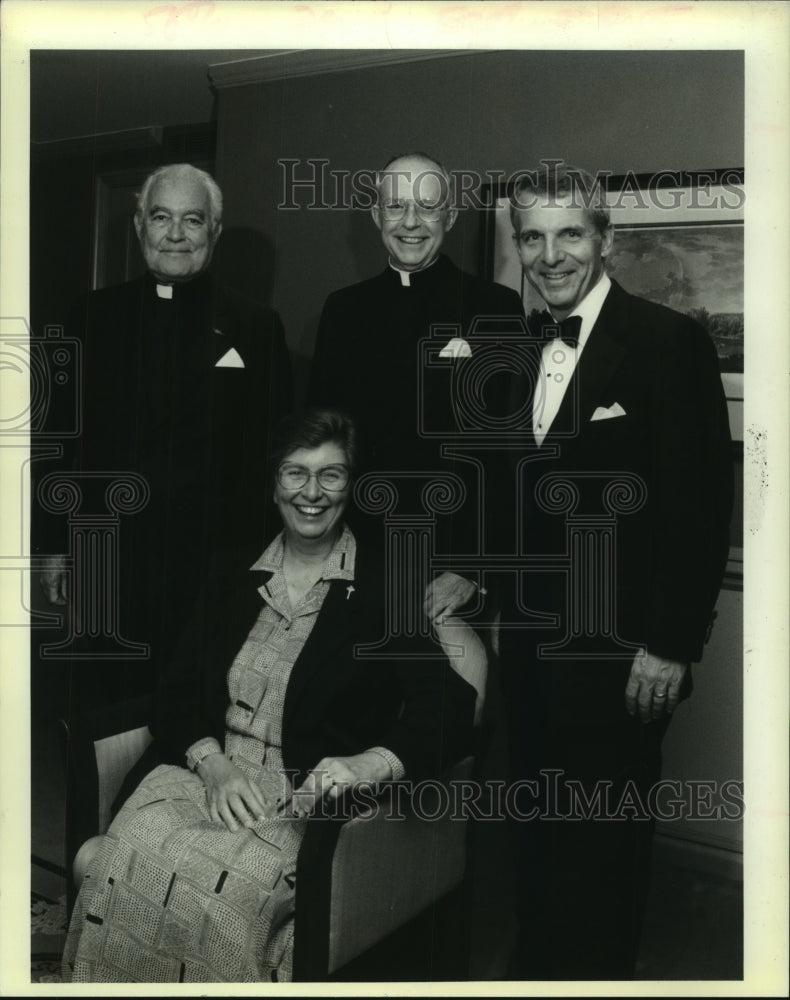 1991 Reverend Theodore M. Hesburgh and et al at Holy Cross College - Historic Images