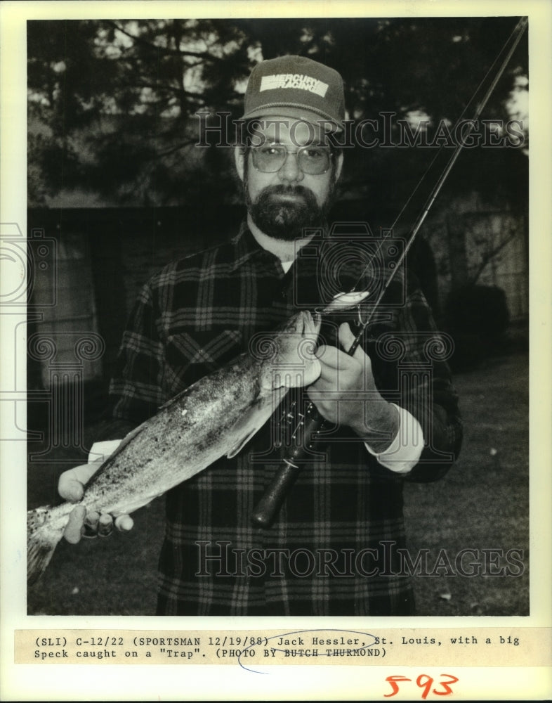 1988 Jack Hessler, St. Louis, with a big Speck caught on a &quot;Trap&quot; - Historic Images