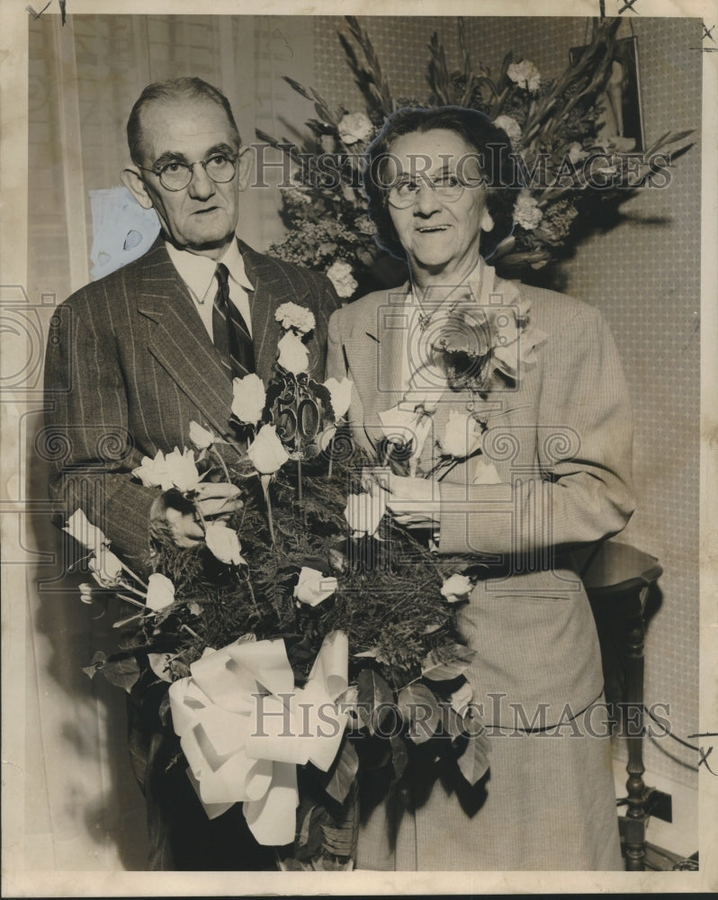 1955 Press Photo Mr. &amp; Mrs. R. E. Hardouin celebrated their golden anniversary. - Historic Images