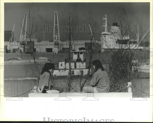 1988 Press Photo Celena Reinhardt and Pamela Faciane chat at Harvey Locks - Historic Images