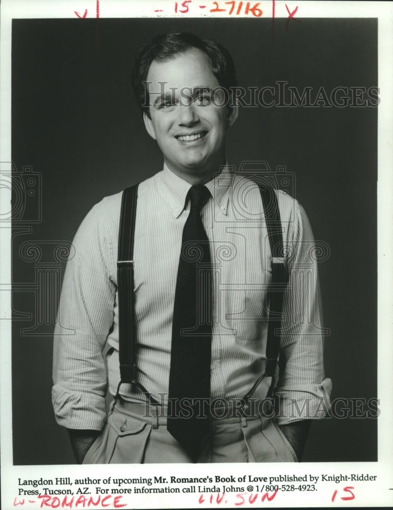 1987 Press Photo Langdon Hill, author of upcoming Mr. Romance&#39;s Book of Love - Historic Images