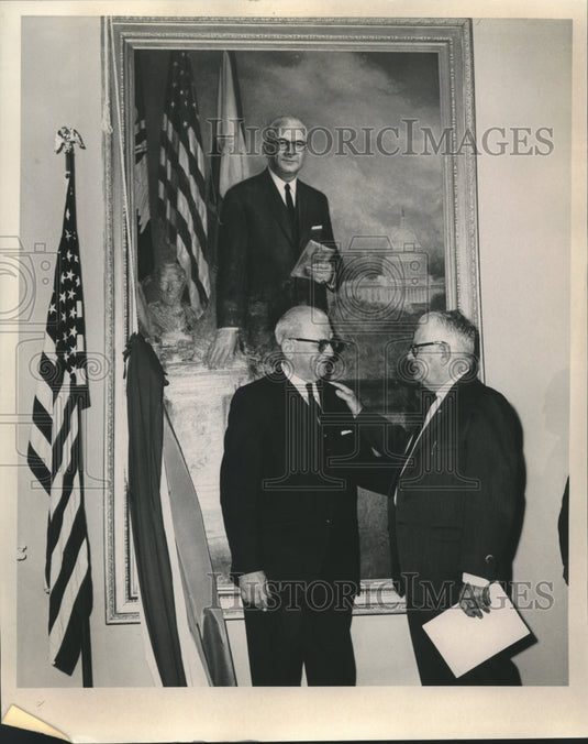 1966 Press Photo Edward Hebert and Hugh Wilkinson in front of Herbert portrait - Historic Images