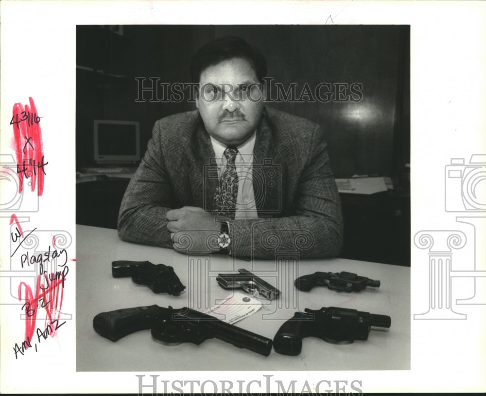 1993 Plaquemines Parish Sheriff &quot;Jiff&quot; Hingle with murder weapons. - Historic Images