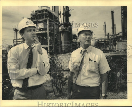 1990 Press Photo Murphy Oil president Claiborne Deming & Engineer William Heck - Historic Images