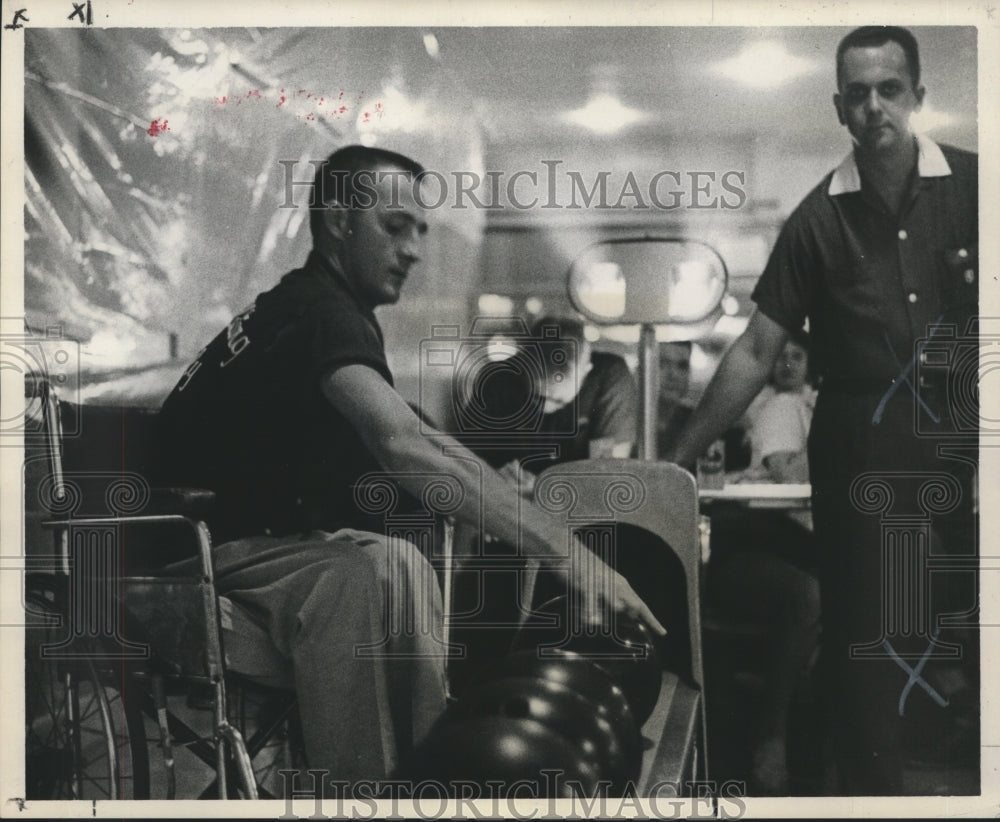 1959 Paraplegic Helton using light weight ball for bowling matches-Historic Images