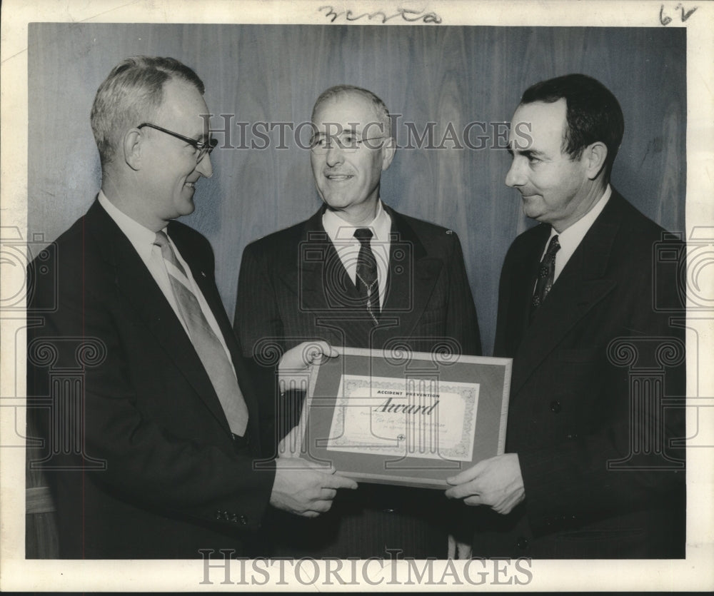 1955 Rene Nicaud presents award to Henry Heiss and J.B. Hamblen - Historic Images