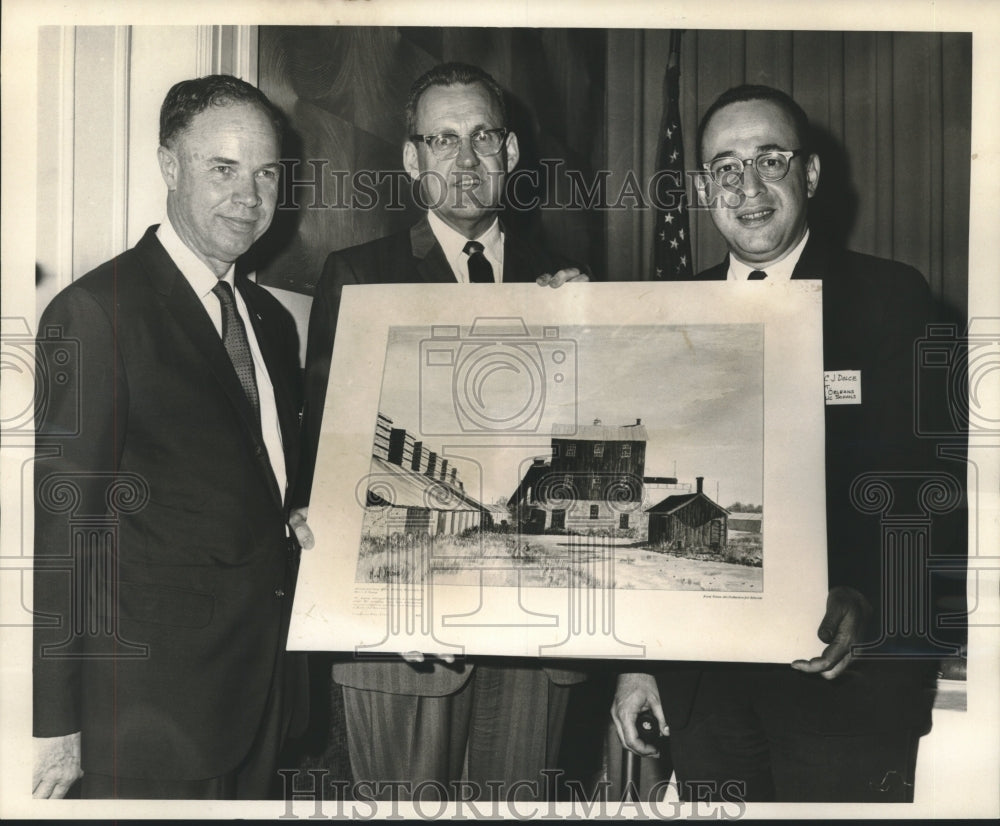 1965 Press Photo Ford Motors Executives present painting to Roosevelt Hotel - Historic Images