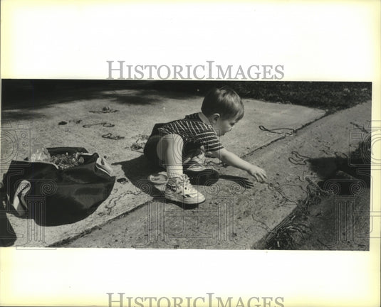 1989 Press Photo Kevin Wehlen sat & watched parade at Phoebe Hearst school - Historic Images