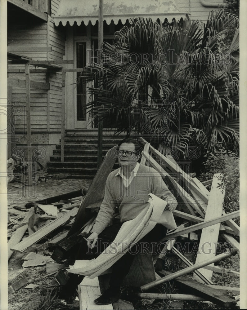 Press Photo Albert P. Hinckley, Jr. shown with construction debris - Historic Images