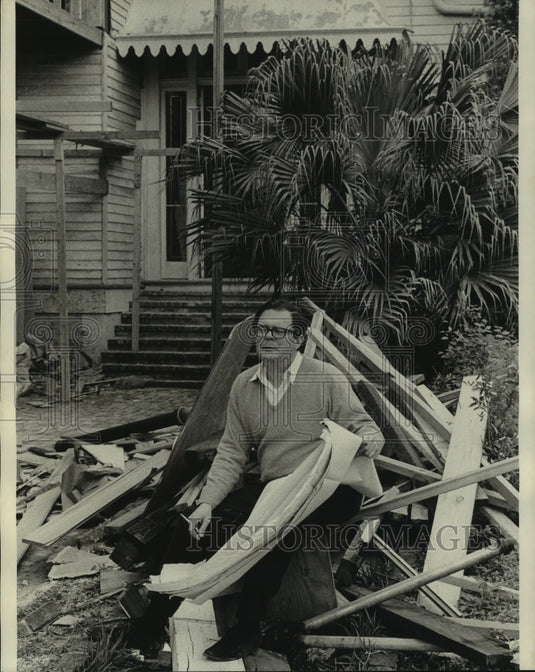 Press Photo Albert P. Hinckley, Jr. shown with construction debris - Historic Images
