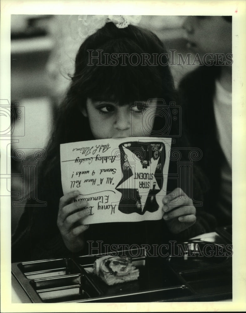 1989 Press Photo Ashley Guidry at Breakfast of Champions-Honey Island Elementary - Historic Images