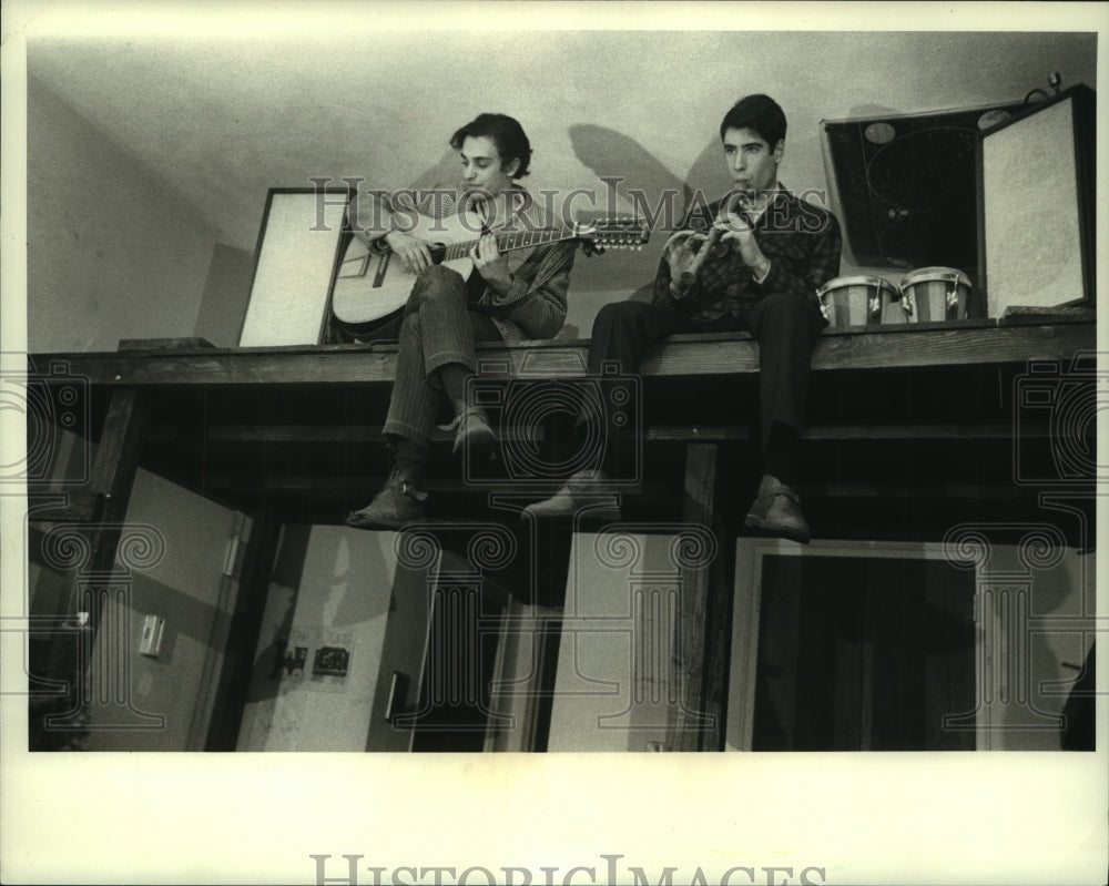 1968 Josh and Mickey demonstrate music loft apartment dweller-Historic Images