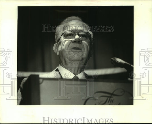 1987 Press Photo Russell Long, former United States Senator at Hilton Hotel - Historic Images