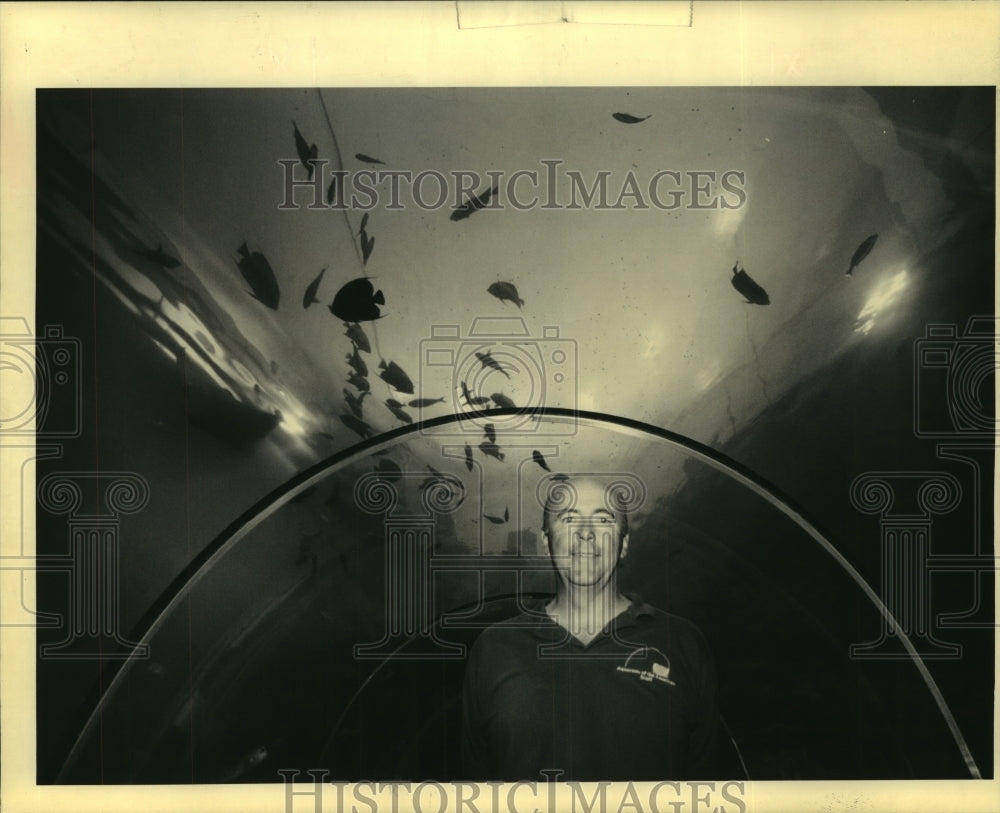 1990 Press Photo John Hewitt, director of animal husbandry at the Aquarium. - Historic Images