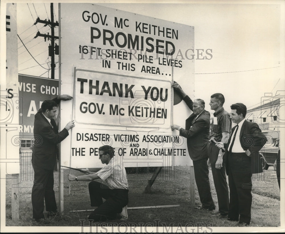 1966 Businessmen With Sign Thanking Governor for Levee Promise-Historic Images