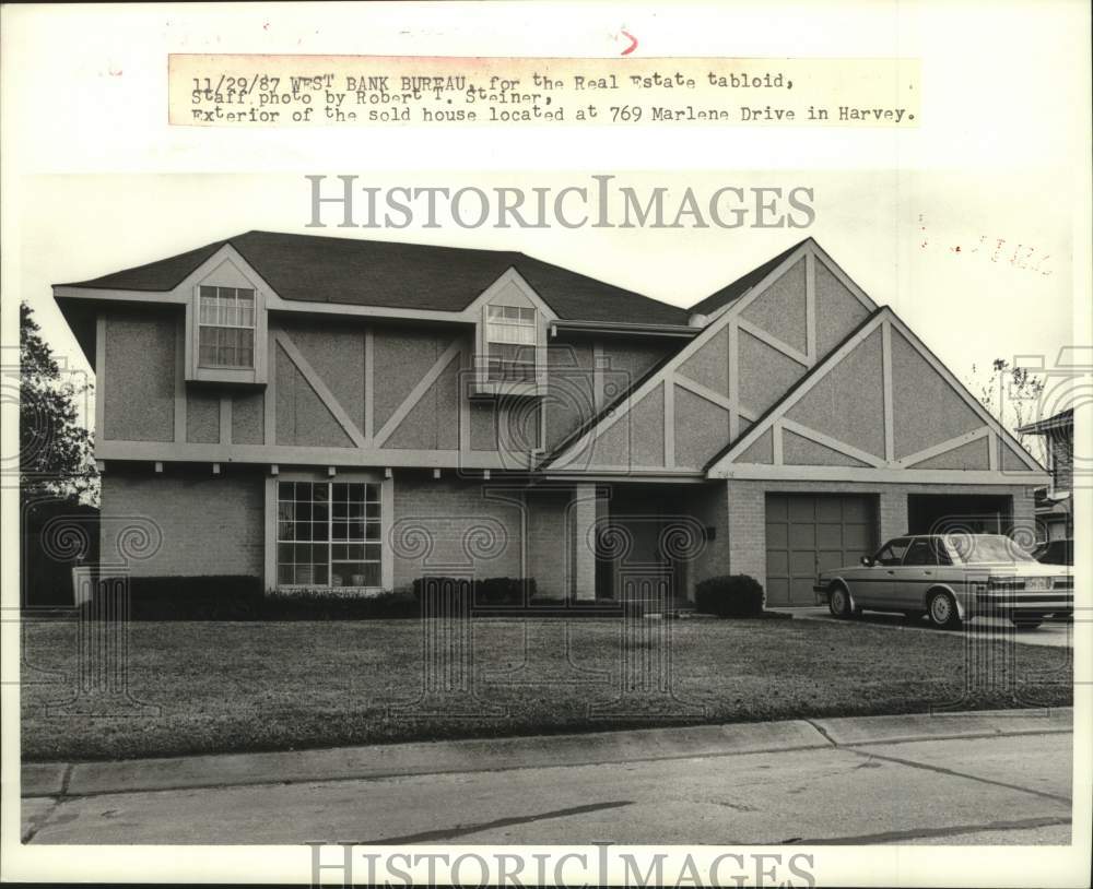 1987 Press Photo Exterior of a sold house located at 769 Marlene Drive, Harvey - Historic Images