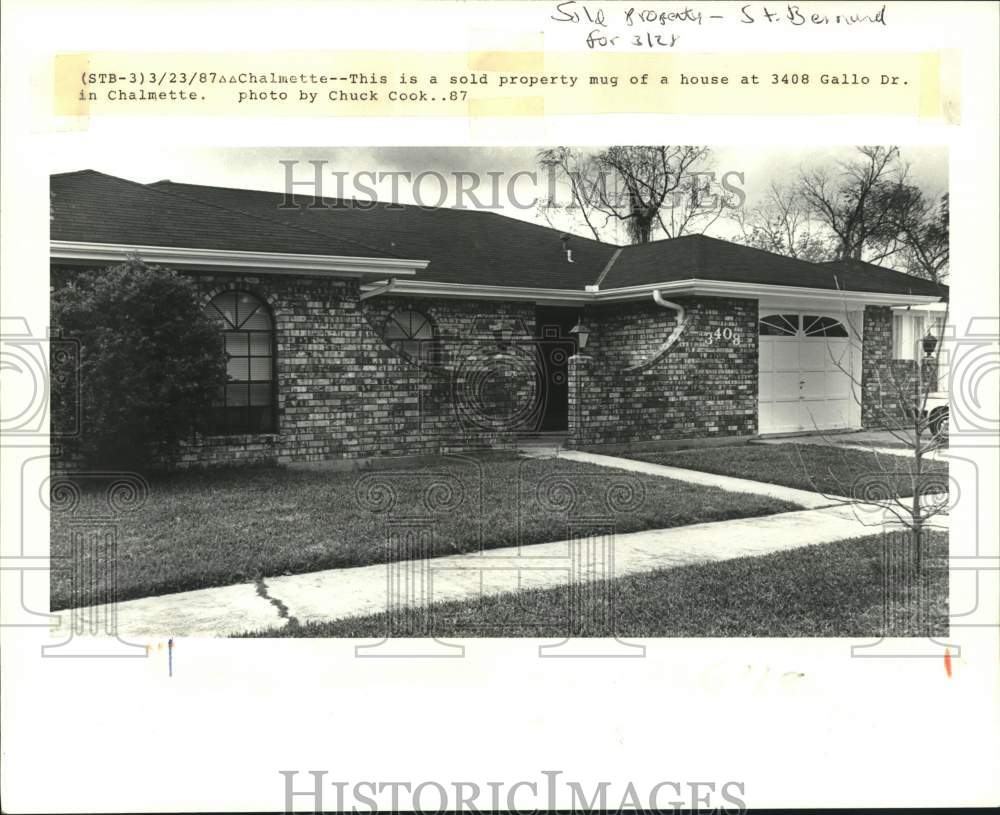 1987 Press Photo Brick Ranch Home at 3408 Gallo Drive, Chalmette, Louisiana - Historic Images