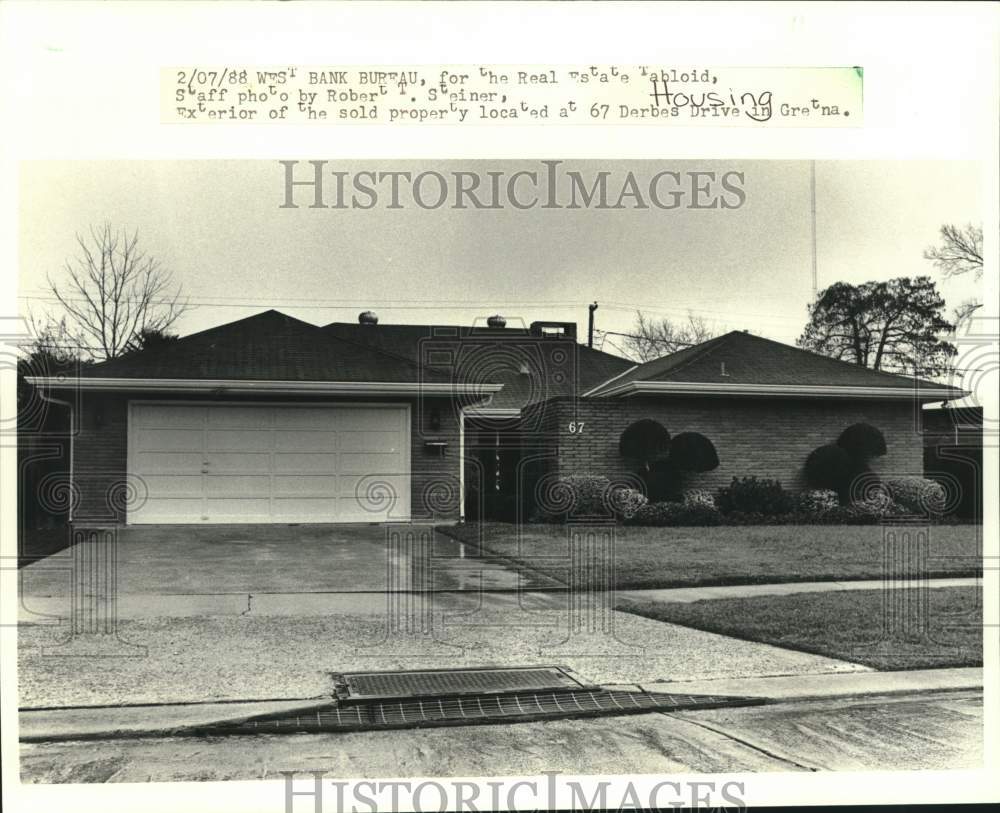 1988 Press Photo Housing - Sold property located at 67 Derbes Drive in Gretna - Historic Images