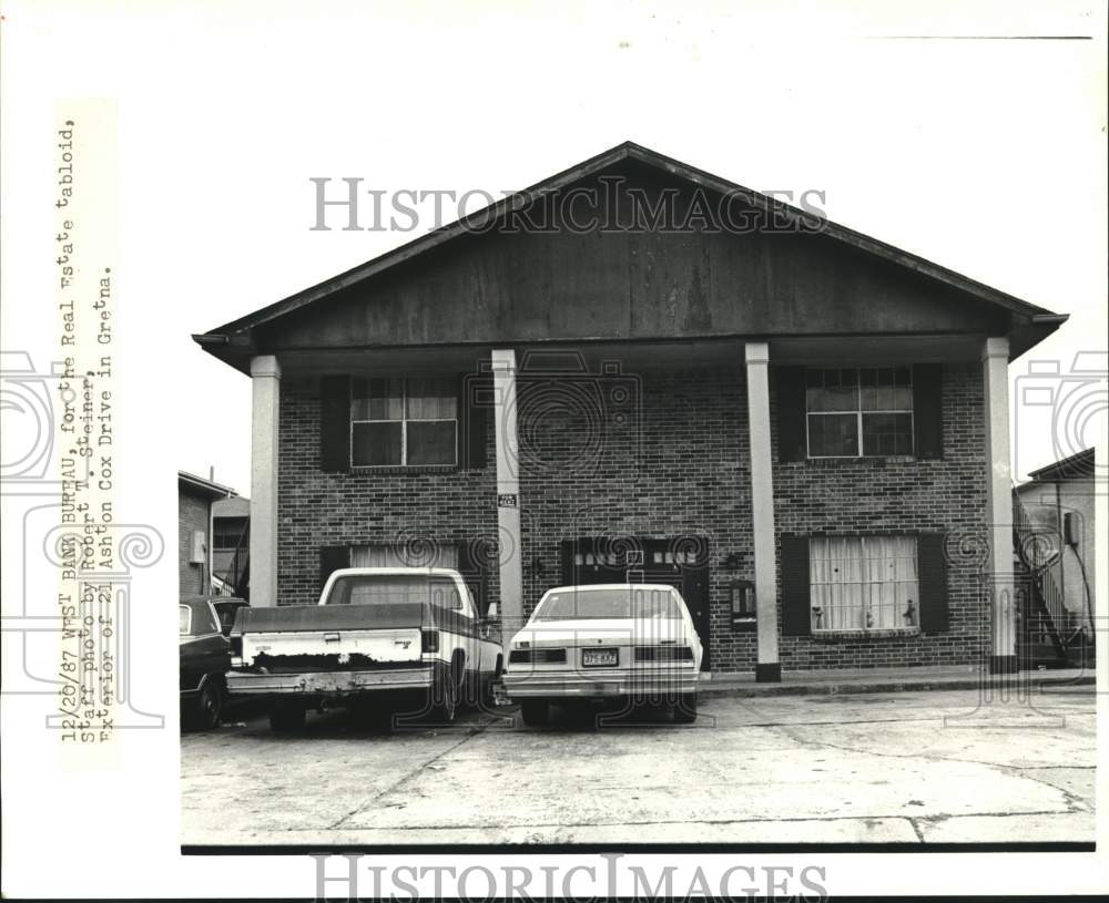 1987 Press Photo Housing - Exterior of 21 Ashton Cox Drive in Gretna, Louisiana - Historic Images