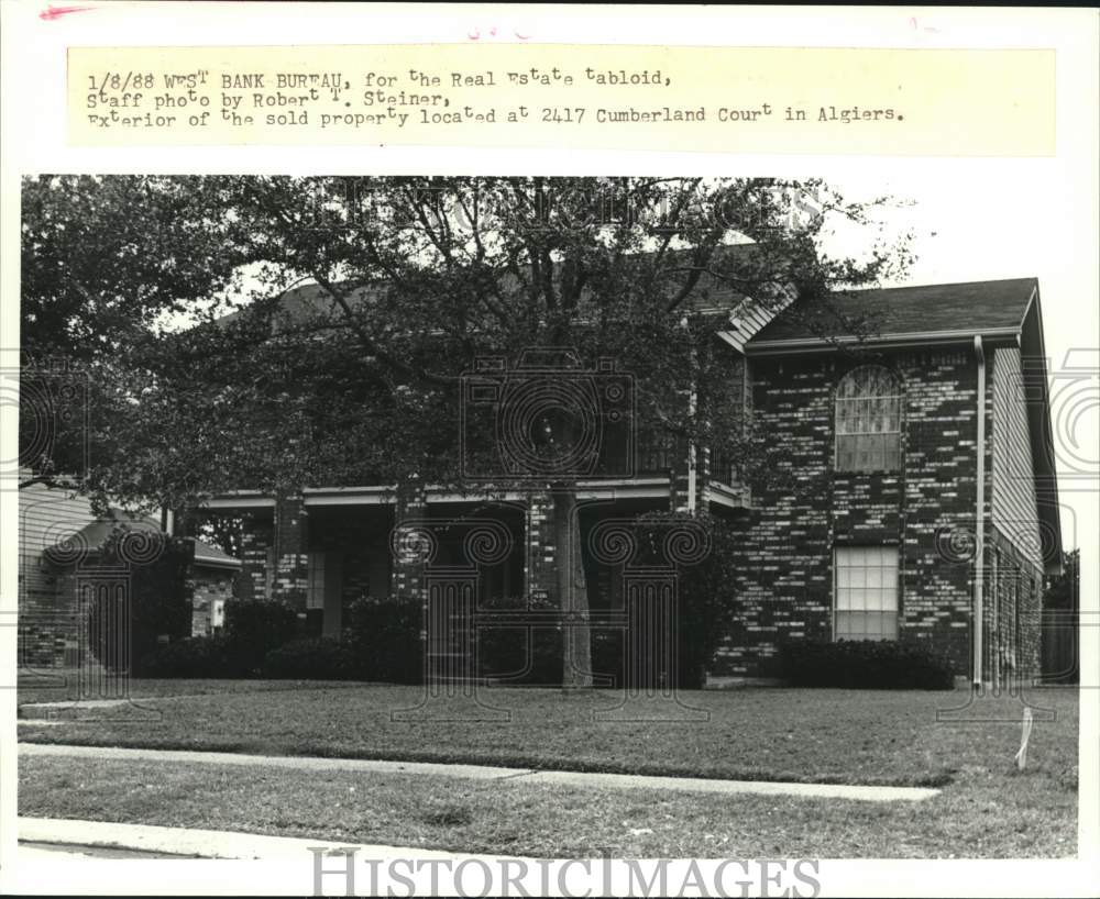 1988 Press Photo Housing - House at 2417 Cumberland Court in Algiers - Historic Images