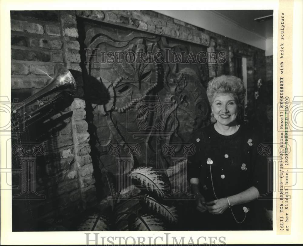 1990 Wilma Howell with Brick Sculpture at Her Home, Slidell - Historic Images