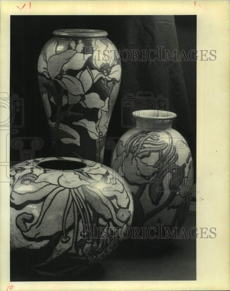 1990 Jazz Fest Art - John Hodge's pottery, Glazed Raku - Historic Images