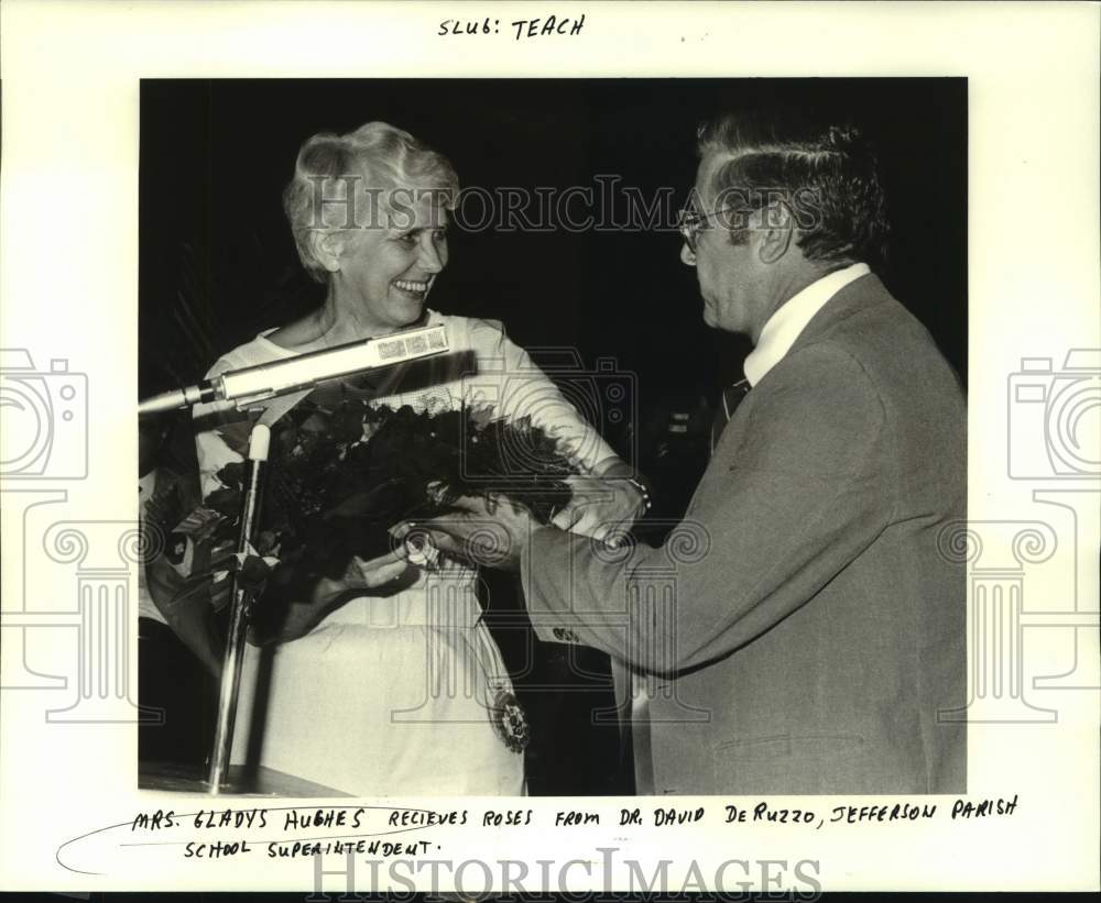 1984 Gladys Hughes and Paul Vitrano at Teacher of the Year Ceremony - Historic Images