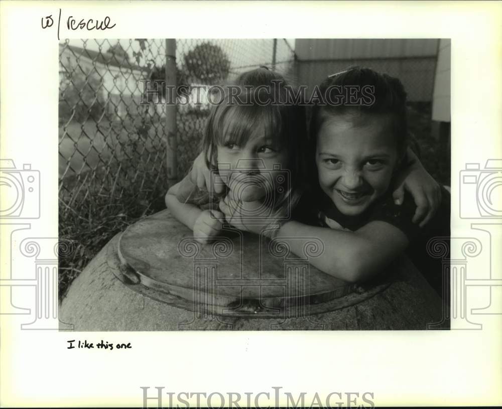 1994 Best Friends Crystal Hughes and Jessica Roudolfich Pose at Tank - Historic Images