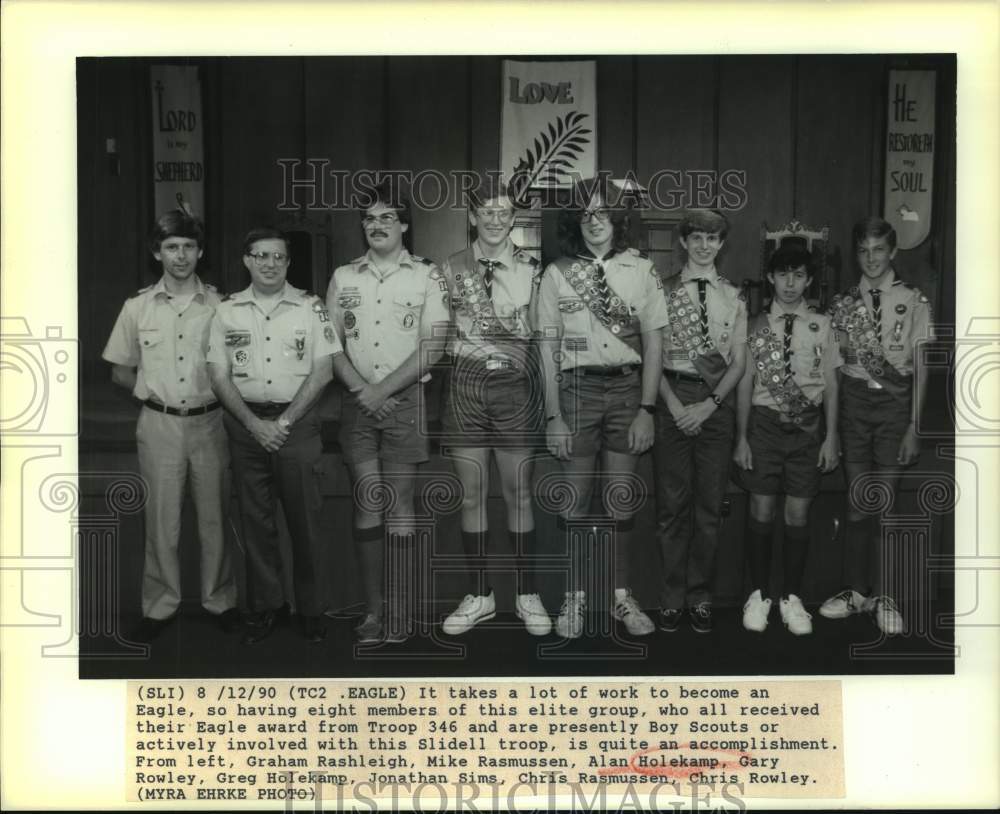 1990 Press Photo Alan Holekamp and other recipients of Boy Scout Eagle award - Historic Images