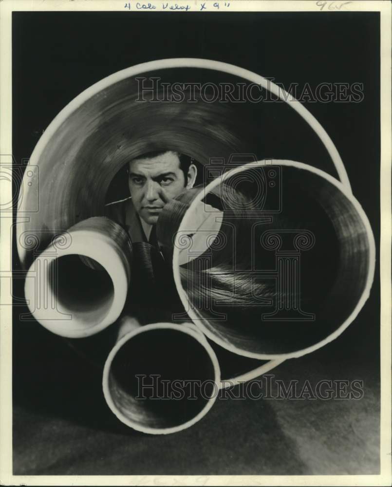 1975 Press Photo Fiber glass reinforced plastic pipes from PPG Industries - Historic Images