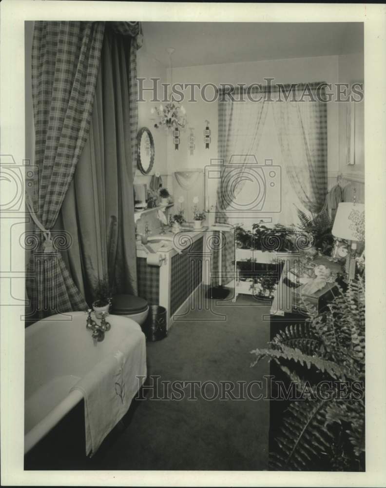 1987 Press Photo Ferns liven up quaint bathroom with old-fashioned tub - Historic Images