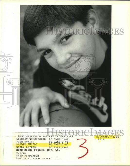 1994 Press Photo East Jefferson player of the week, Philip Juneau - Historic Images