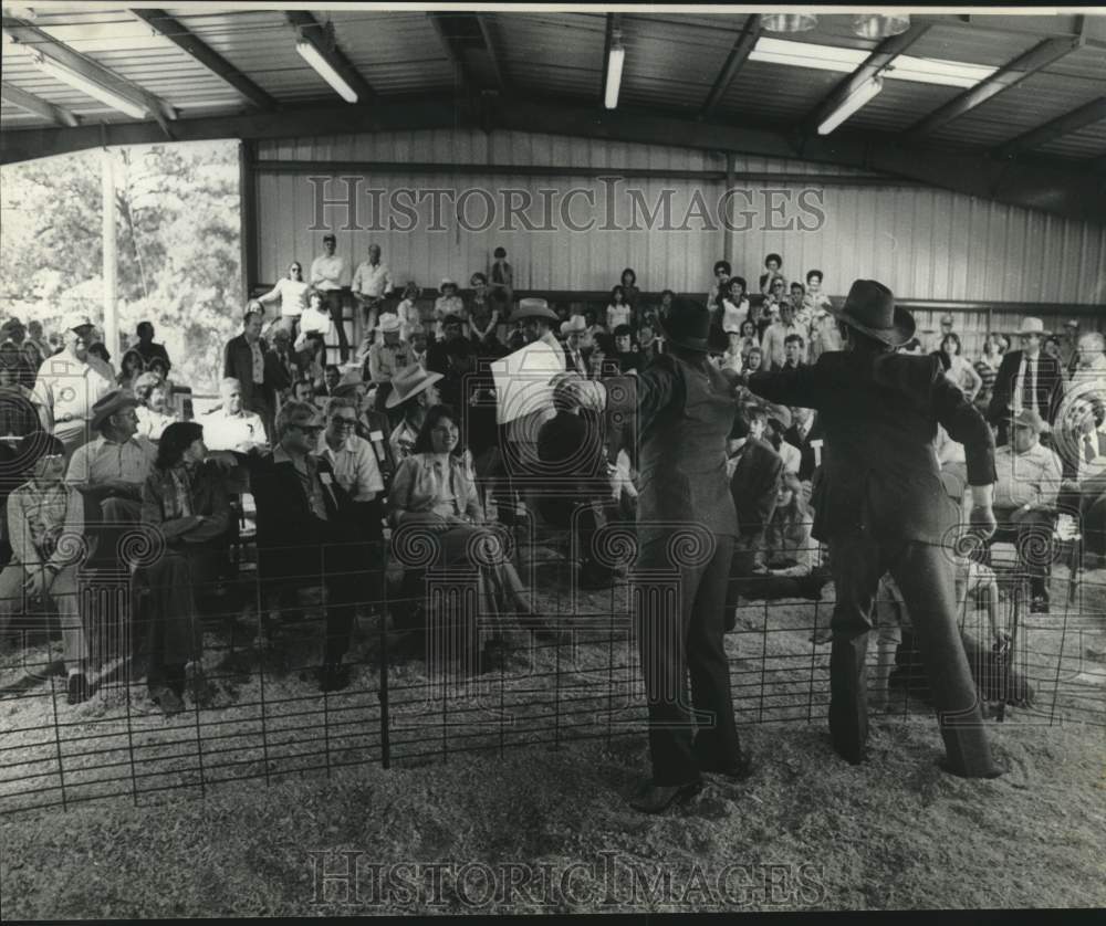 1977 Junior Livestock Show crowd during the program - Historic Images