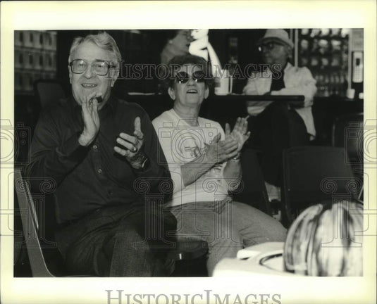 1990 Press Photo Harold Kihnemann & Leah Camarata at Golden Agers Bowling event - Historic Images