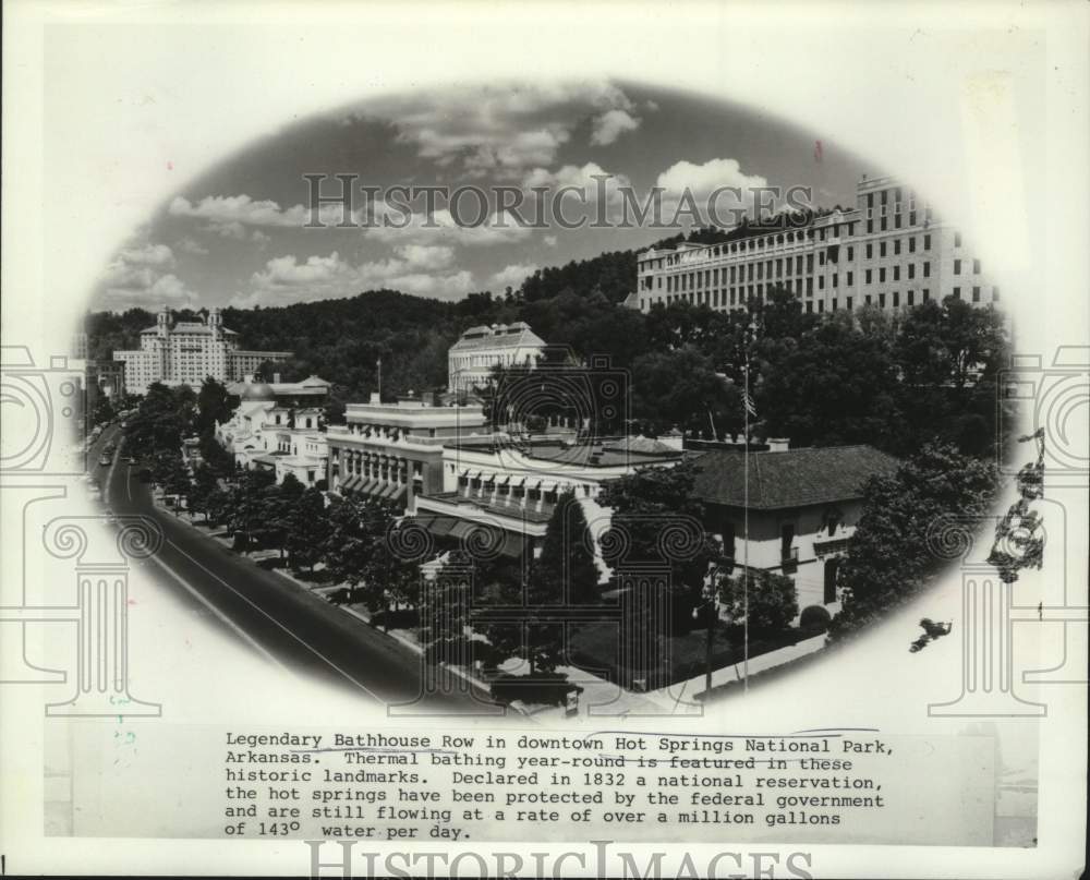 1986 Press Photo Legendary Bathhouse Row in downtown Hot Springs National Park - Historic Images