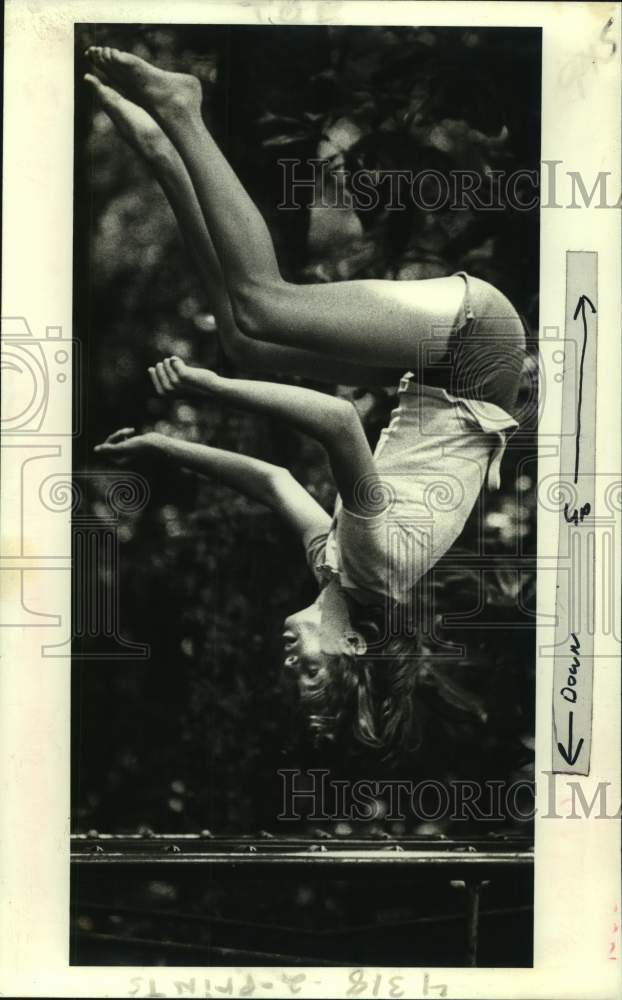 1981 Press Photo Young Gymnast Hollon Practices Flip on Trampoline - nob43612 - Historic Images