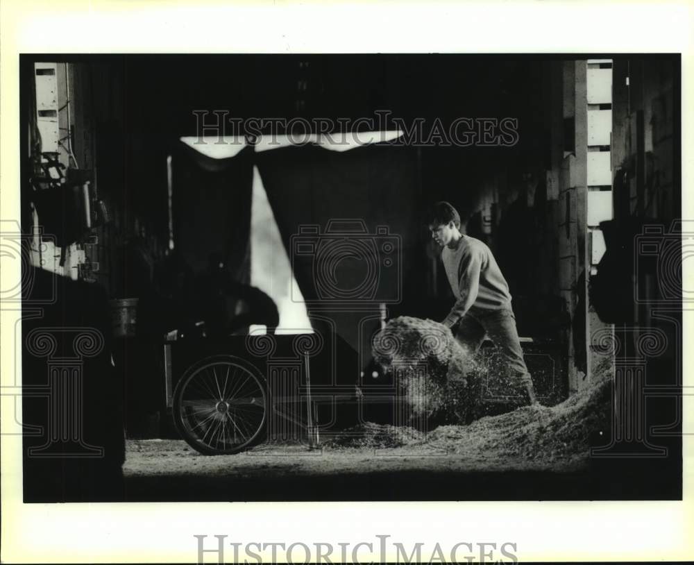 1990 Press Photo Legally blind, Toby Holley works weekends in the City Park. - Historic Images