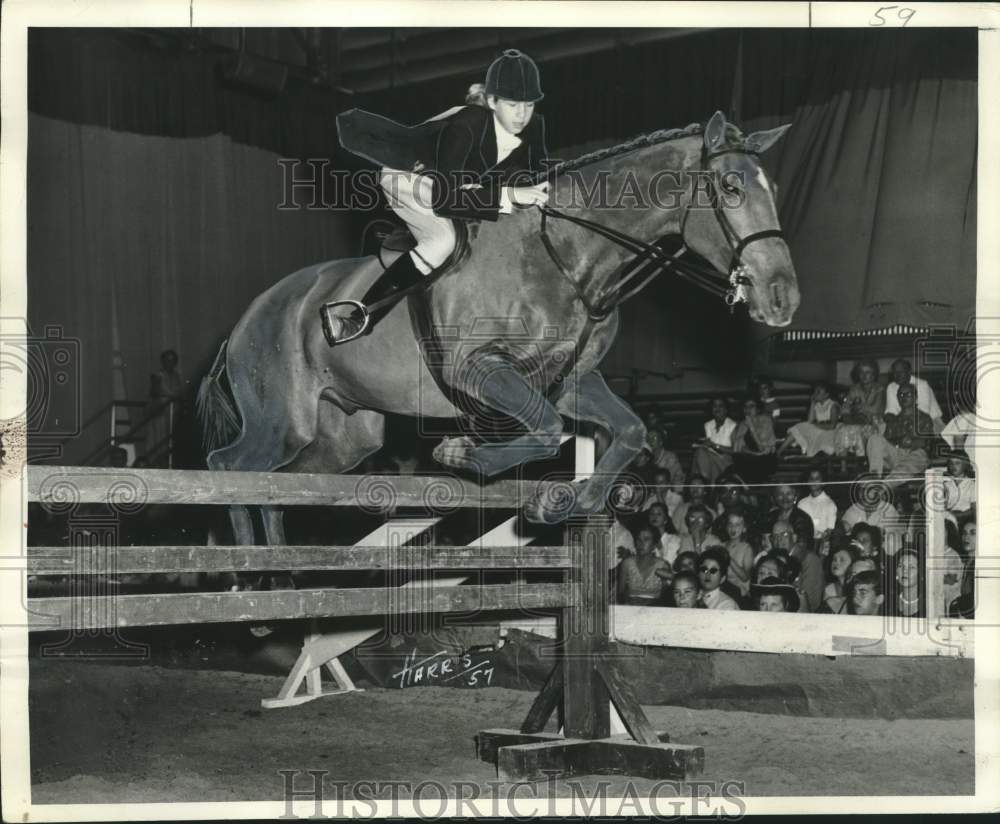 1958 Laurie Ratliff Jumps Horse &quot;Dinner Key&quot; at Charity Show - Historic Images