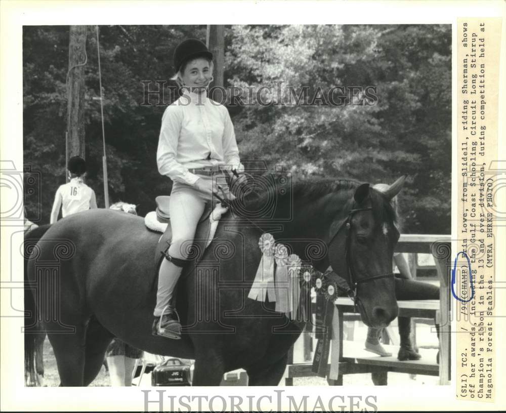 1990 Press Photo Erin Love of Slidell, Louisiana, Riding Horse &quot;Sherman&quot; - Historic Images