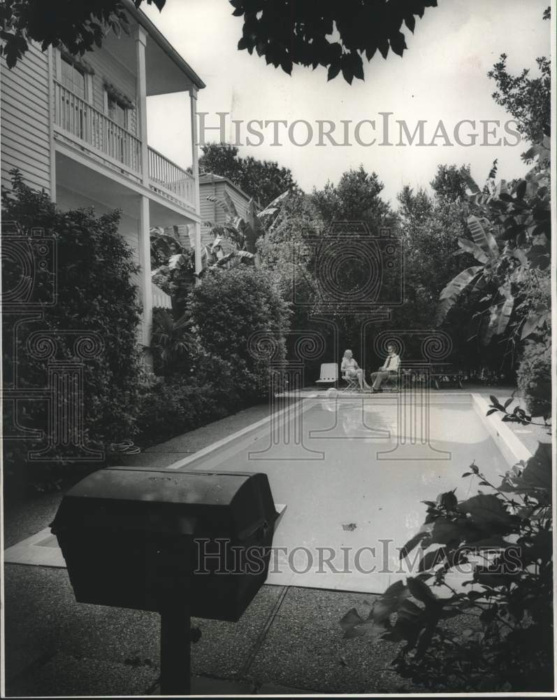 1974 Press Photo Patio with azaleas and hibiscus surrounded pool - nob46104- Historic Images