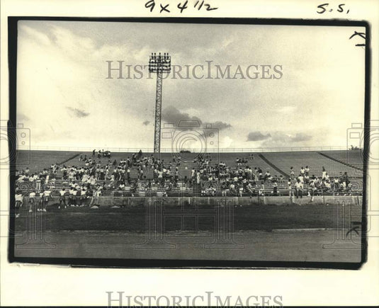 1981 Press Photo High school football stands barely filled during game- Historic Images