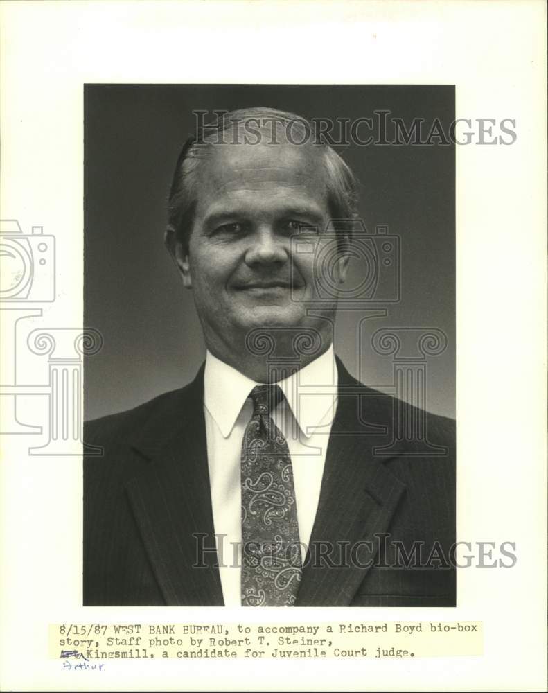 1987 Press Photo Arthur Kingsmill, a candidate for Juvenile Court Judge - Historic Images