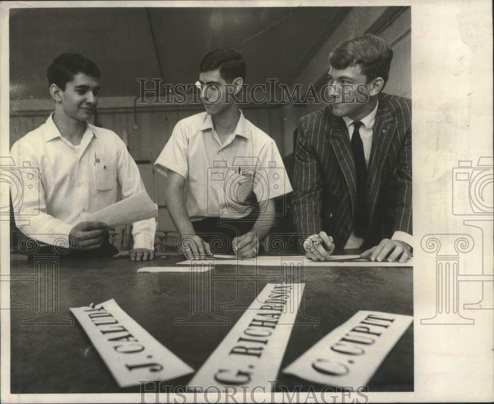1967 Fortier High School Key Club members lettering signs for doors ...