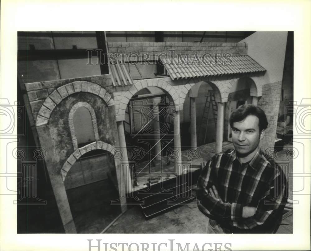 Press Photo Set designer Constantine Kritikos with his work The Elixir of Love - Historic Images