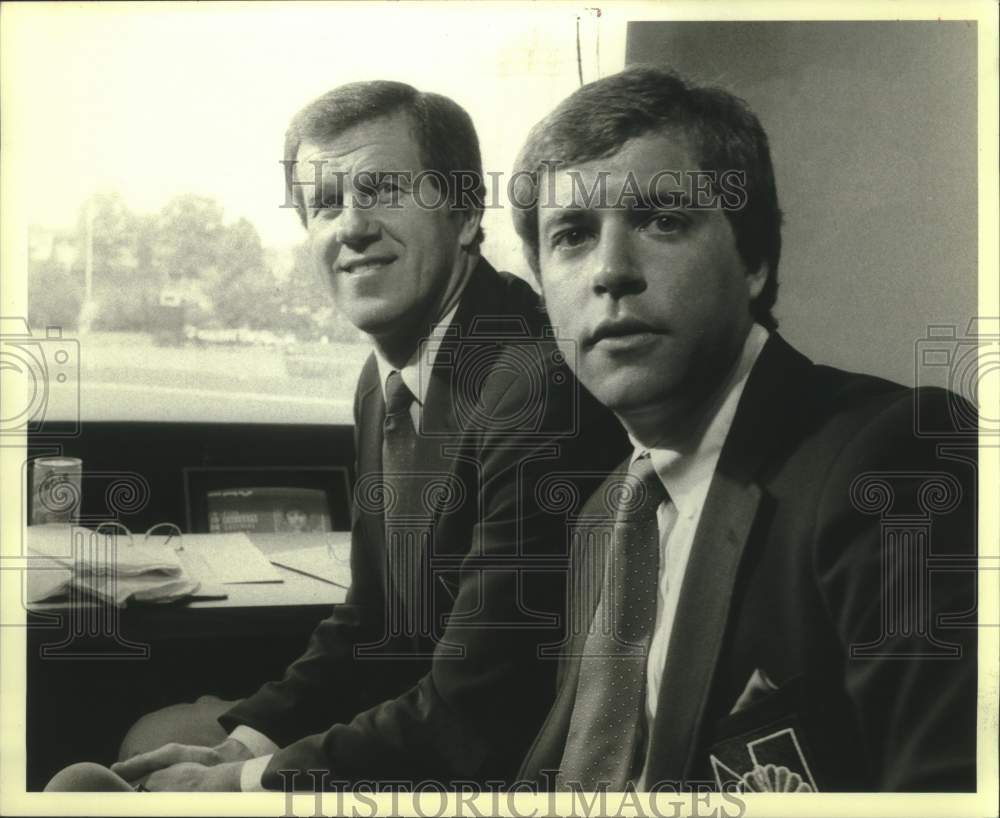 1965 Press Photo Tony Kubek and Bob Costas teamed in NBC baseball game opener - Historic Images